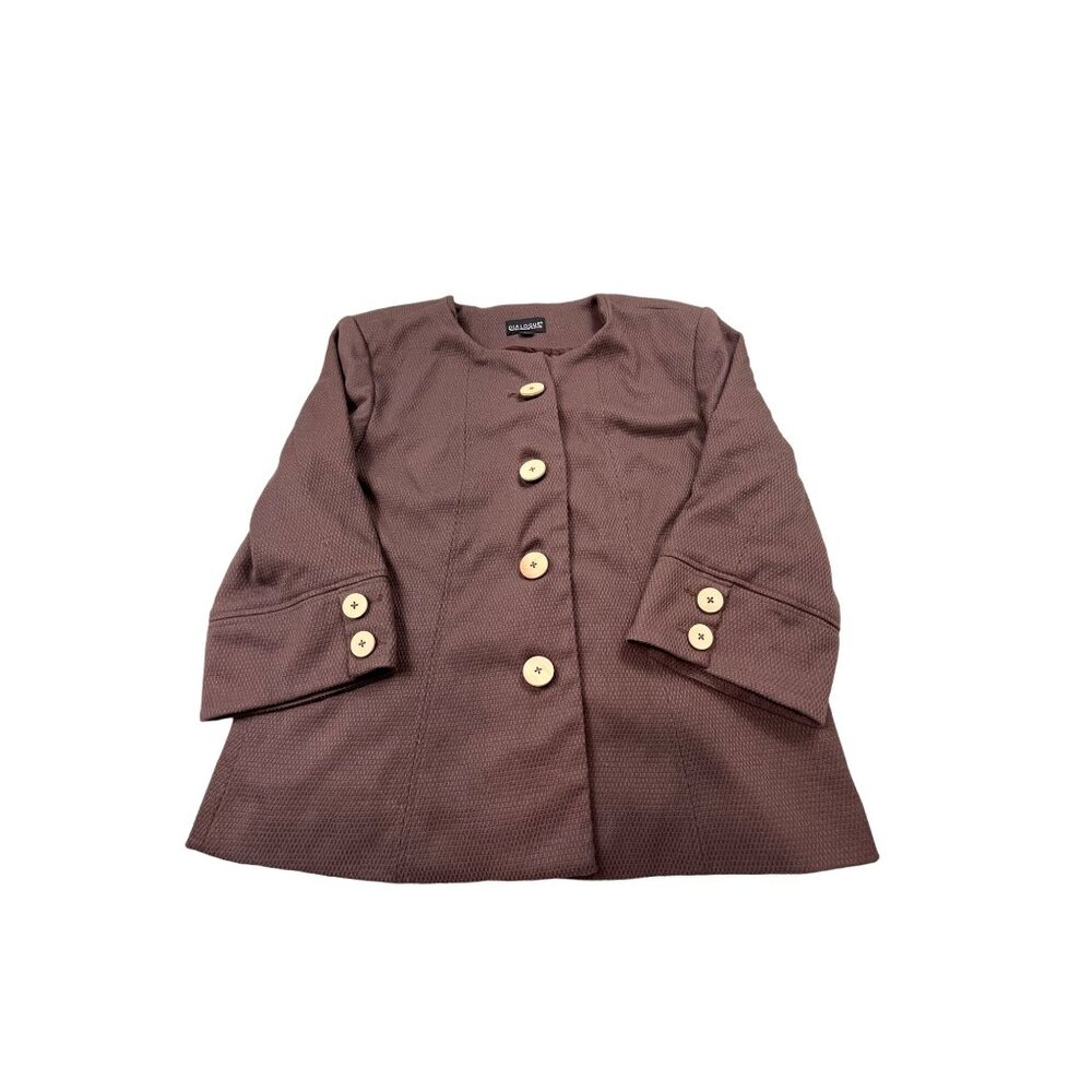 Dialogue Womens Large Brown Textured Blazer Jacket Cottage Core Preppy Office